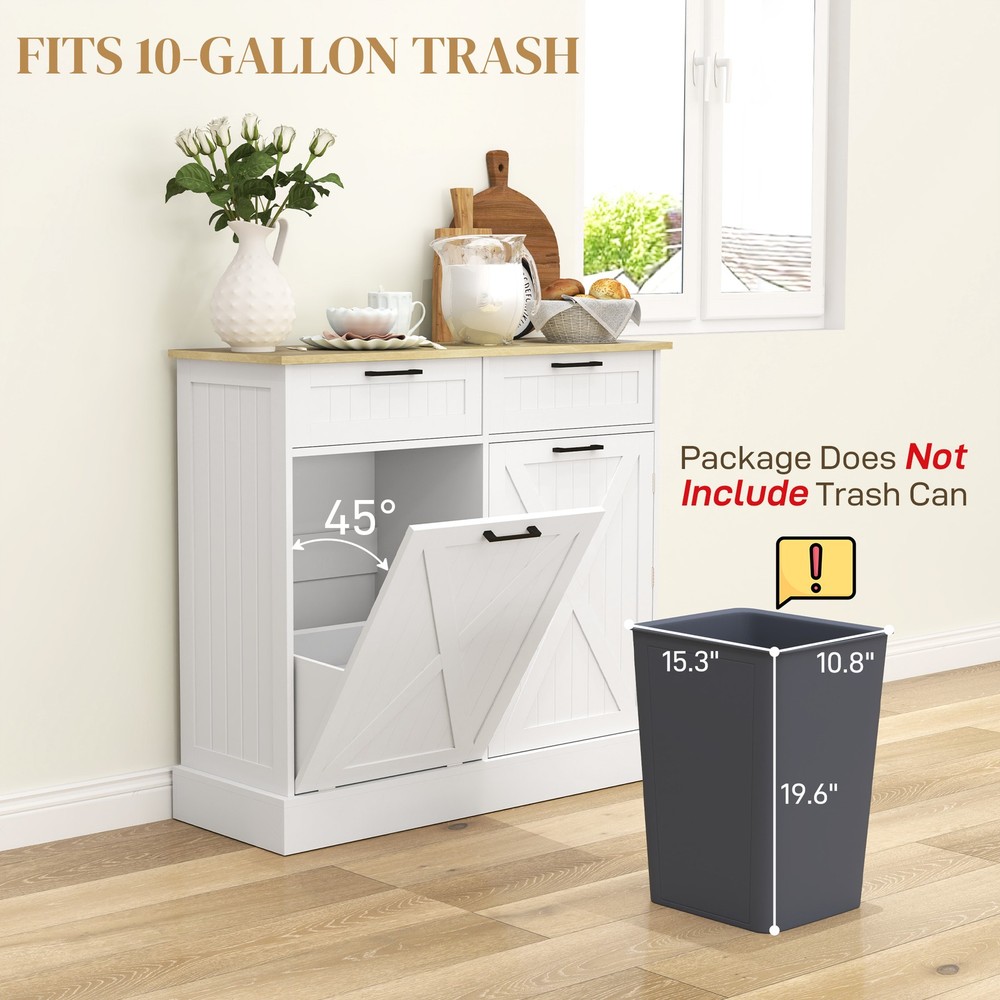 Kitchen Island with Trash Can Storage and Drawers, White