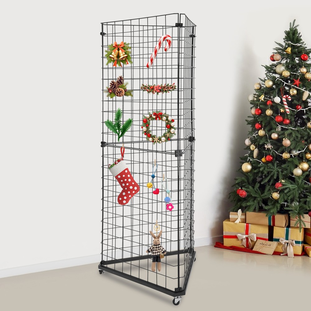 Triangle Wire Grid Display Stand with Casters - Stable Corner Rack