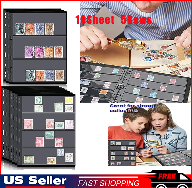 10 Sheet, 5 Rows Stamp Pages for Stamp Album Binder Pages for Stamp Collectors