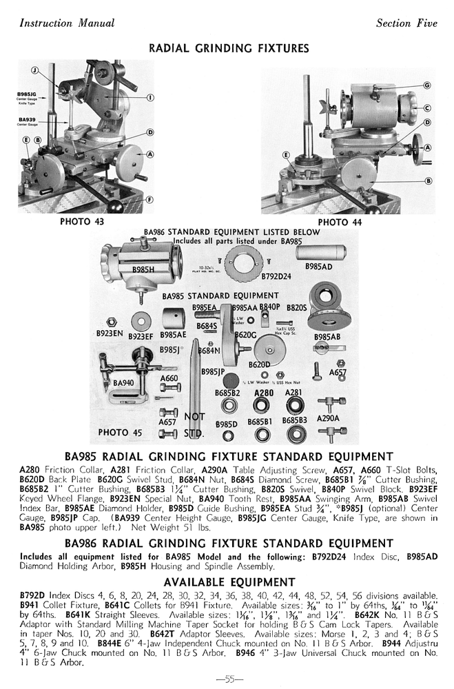 K.O.LEE Universal, Tool, & Surface Grinders Instructions & Operator Manual 0821