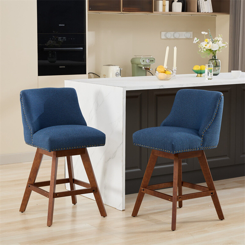 Set 2 Counter Height Swivel Barstools,26'' H Seat Height Upholstered Bar Stools