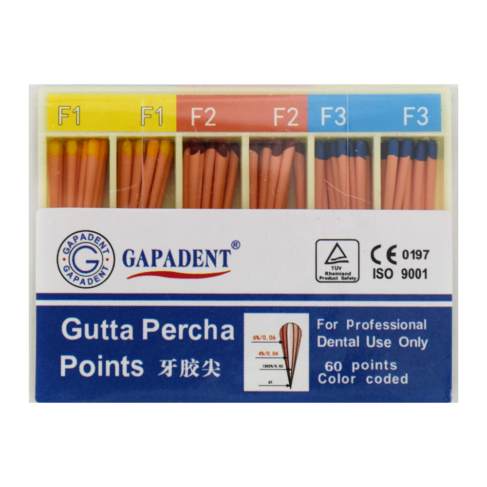 60 Points/Box Dental Endodontic Gutta Percha Obturating Points Color Coded F1-F3