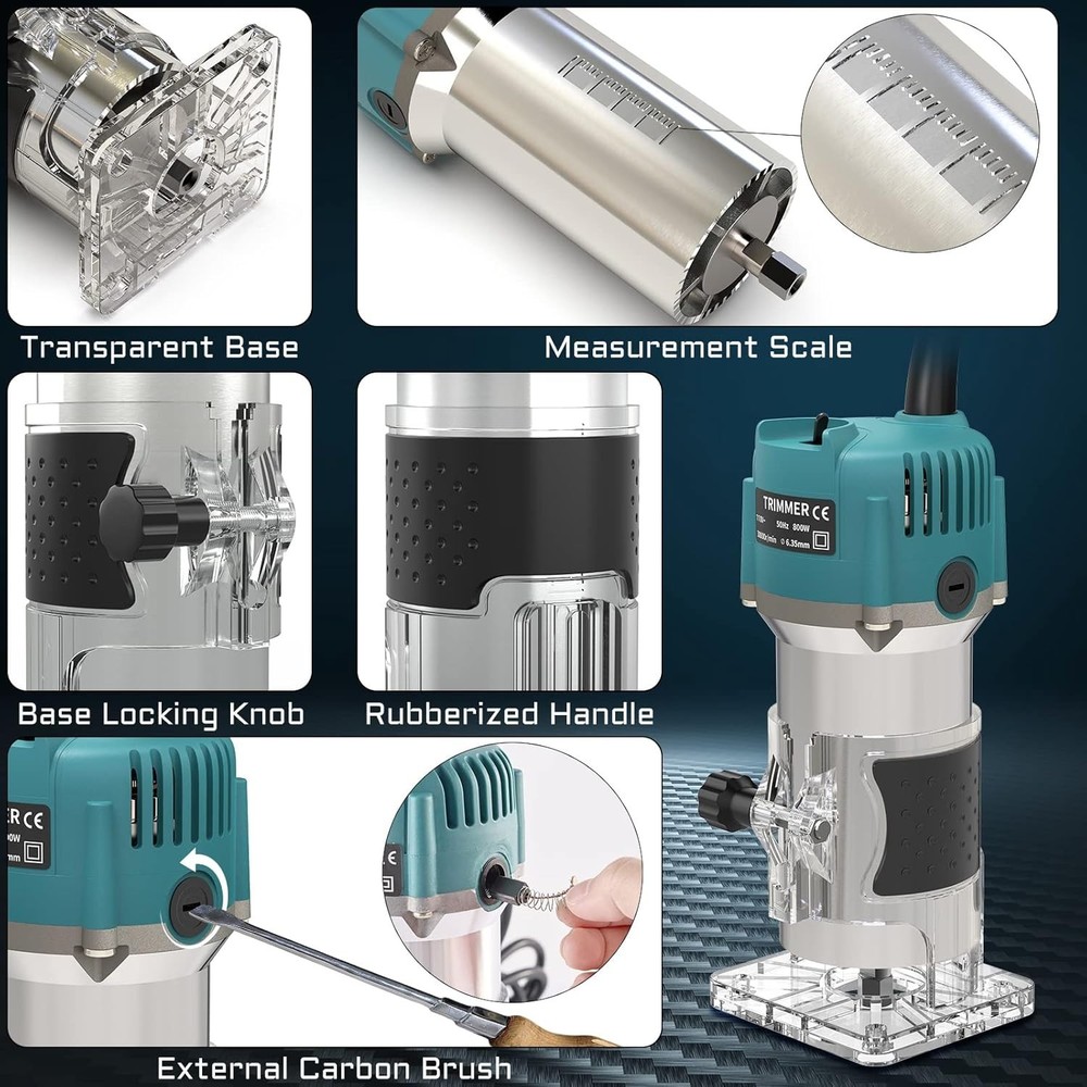 800W Compact Wood Router Tool + 15-Piece Carbide Bits