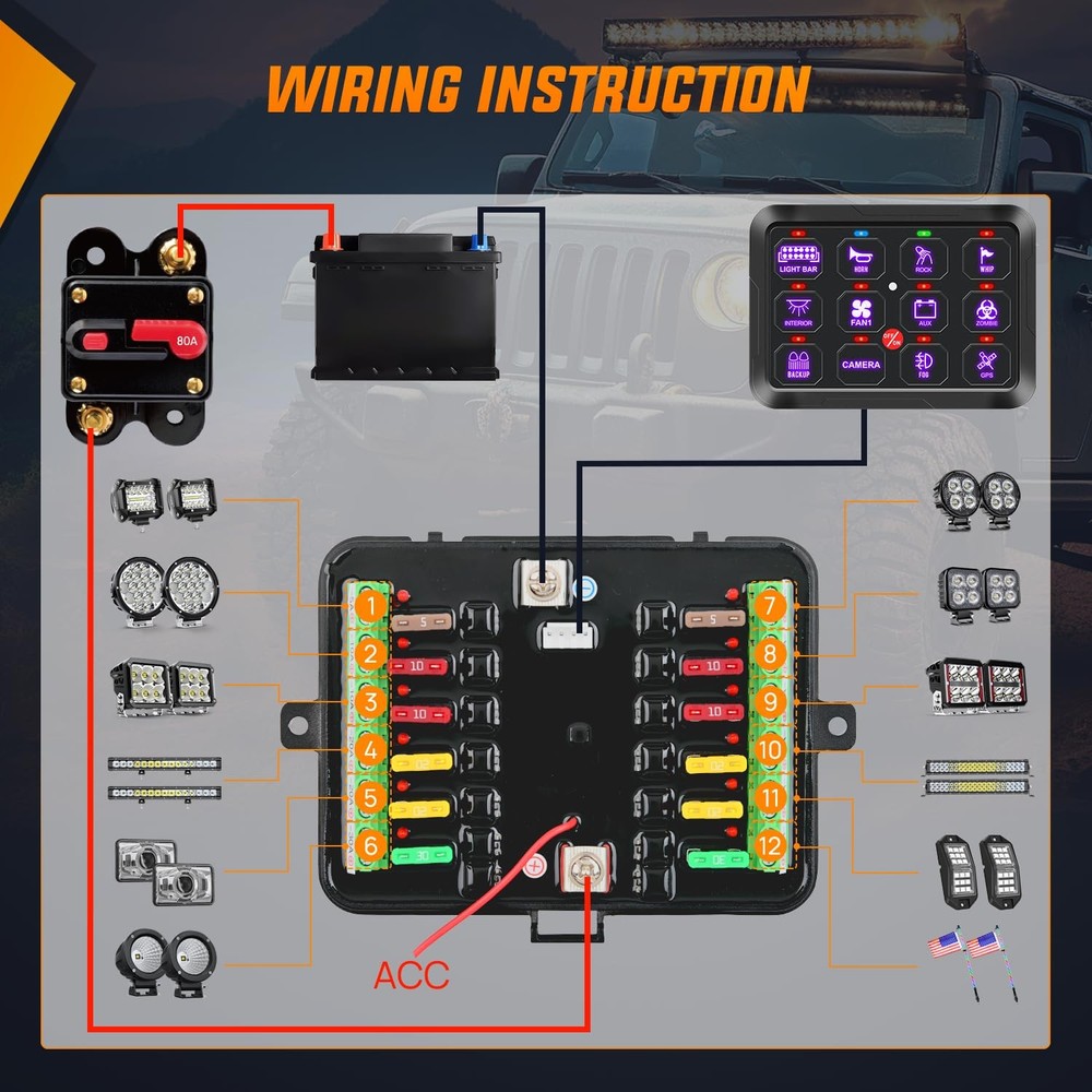 Nilight Switch Panel 12V 24V 12 Gang Universal Circuit Control Relay System