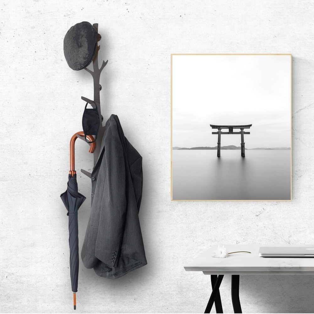 Tree Branch Coat & Hat Rack Wall Mount with 8 Vertical Hooks for Caps, Coats,...