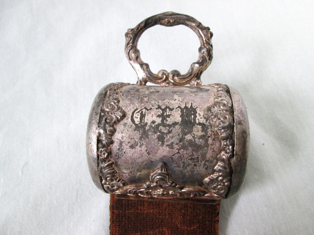 Victorian Silver Plated Razor Sharpener Leather Strop Monogramed Ornate