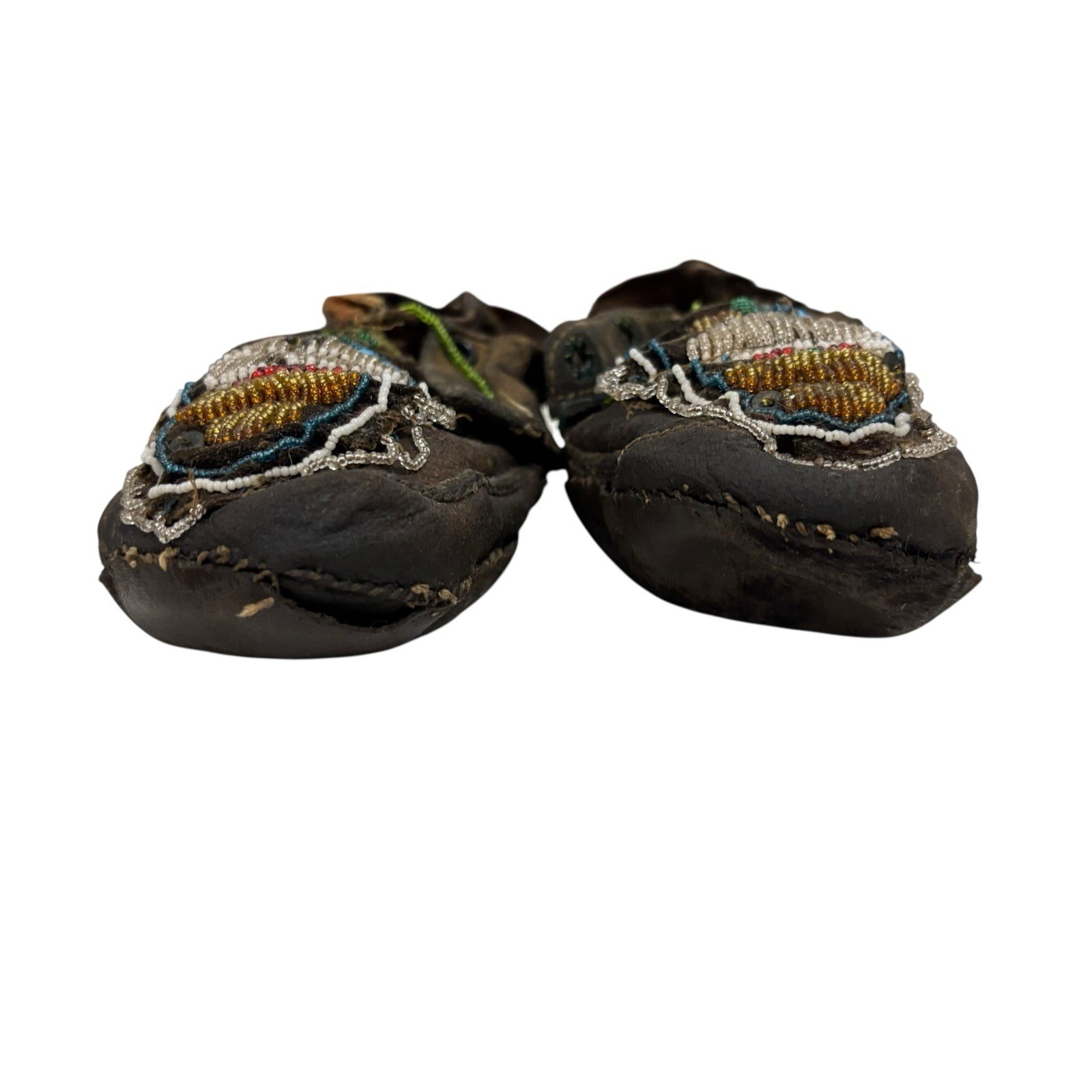 Old Antique Plains Native American Indian Beaded Moccasins Decorated Hide Shoes