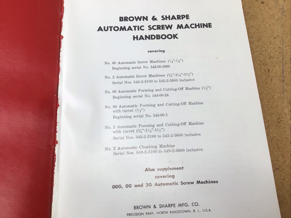 Brown And Sharpe Automatic Screw Machine Handbook
