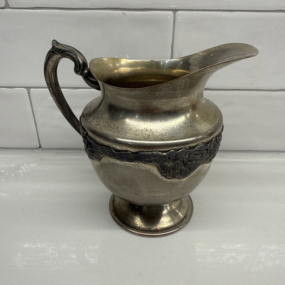 Vintage Silver On Copper Creamer Pitcher 4.5”