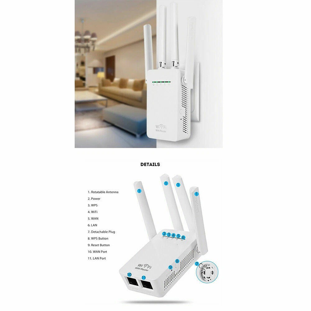1200Mbps WiFi Range Extender Repeater Amplifier Router Signal Booster Wireless