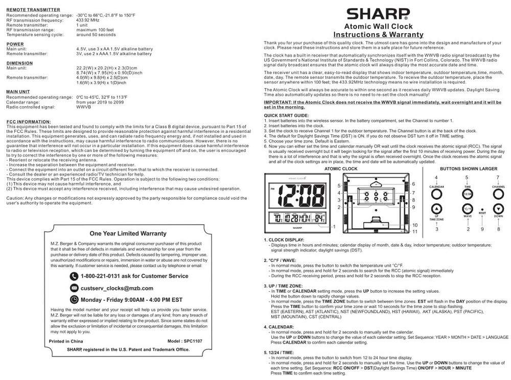 Sharp Atomic Clock – Never Needs Setting, Jumbo 3” Easy-Read Display, Indoor & O