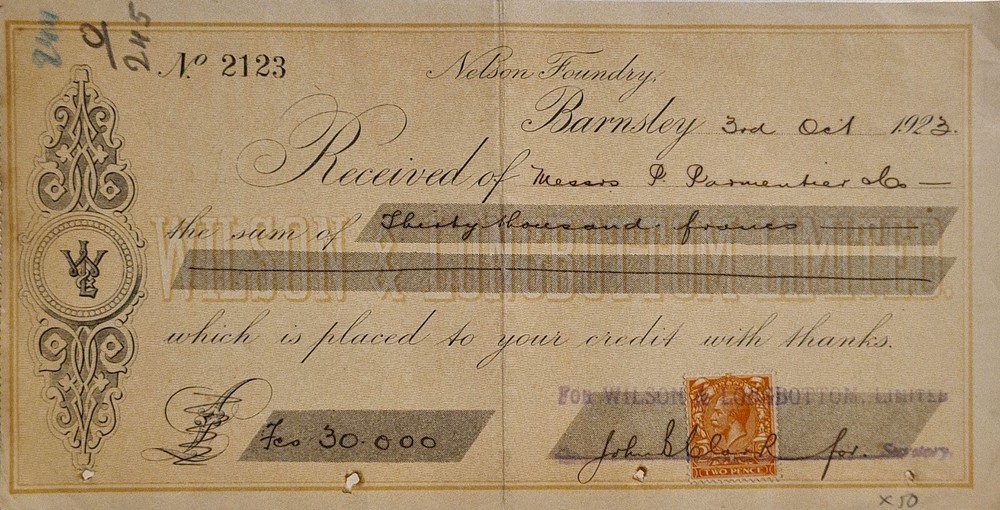Antique 1923 Nelson Foundry Barnsley Receipt Ephemera