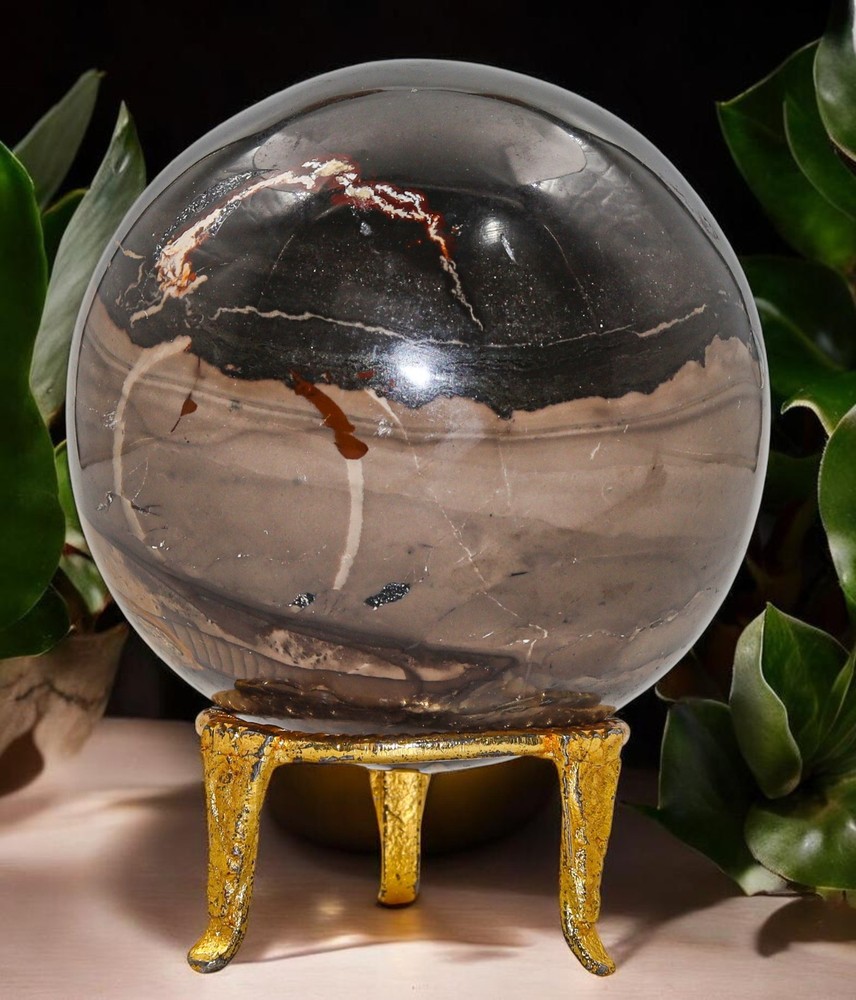 Grey POLYCHROME Jasper Crystal Sphere Healing Metaphysical Stone Decor Gift 85mm