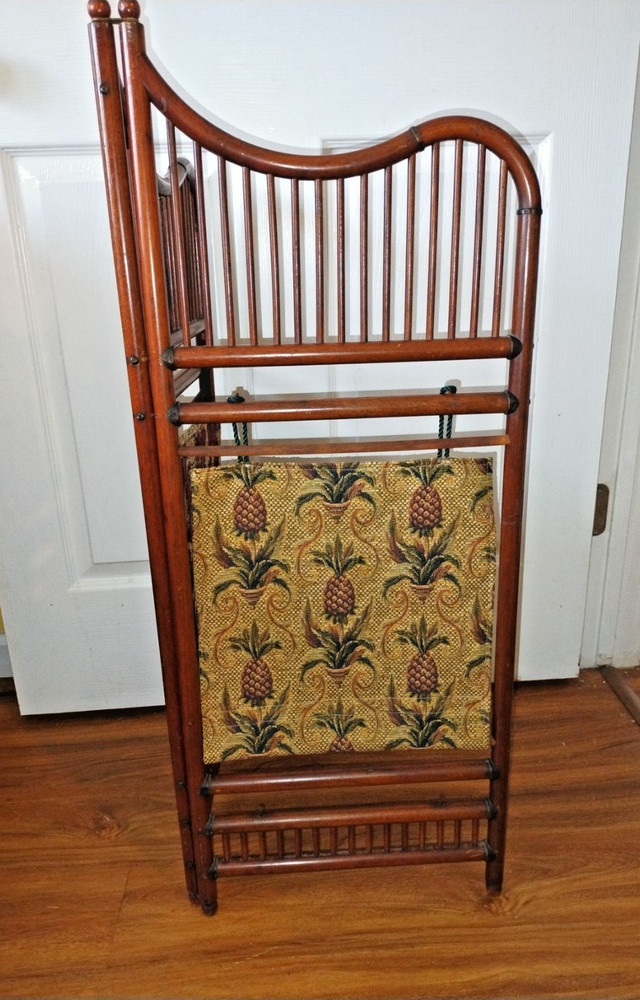 Wood and pineapple tapestry 2 panel folding fireplace screen