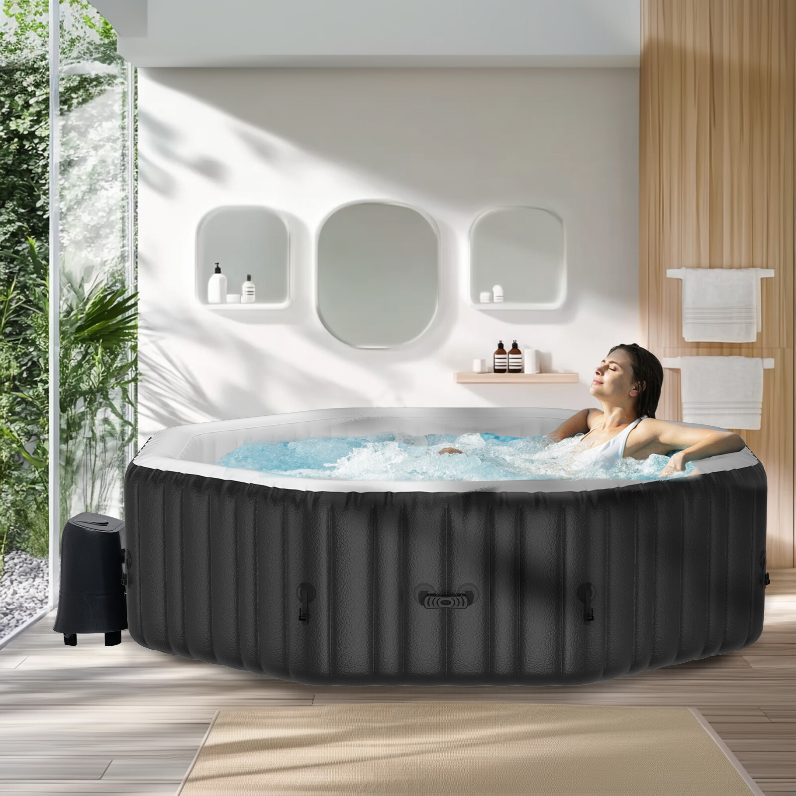 NAIZEA 6 Person Inflatable Hot Tub 75x75x25 Spa with 130 Soothing Jets and Cover