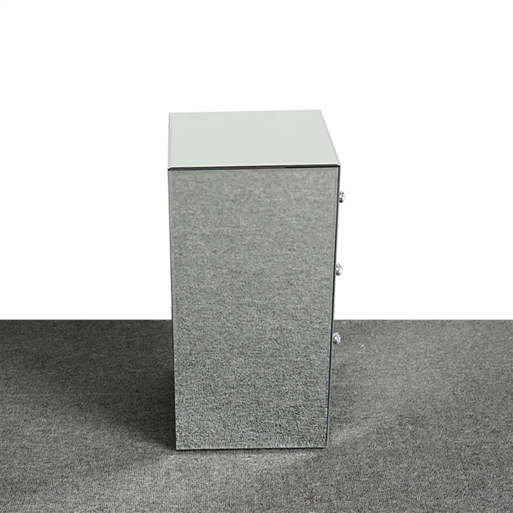 Mirrored Glass Bedside Table with Three Drawers Size S