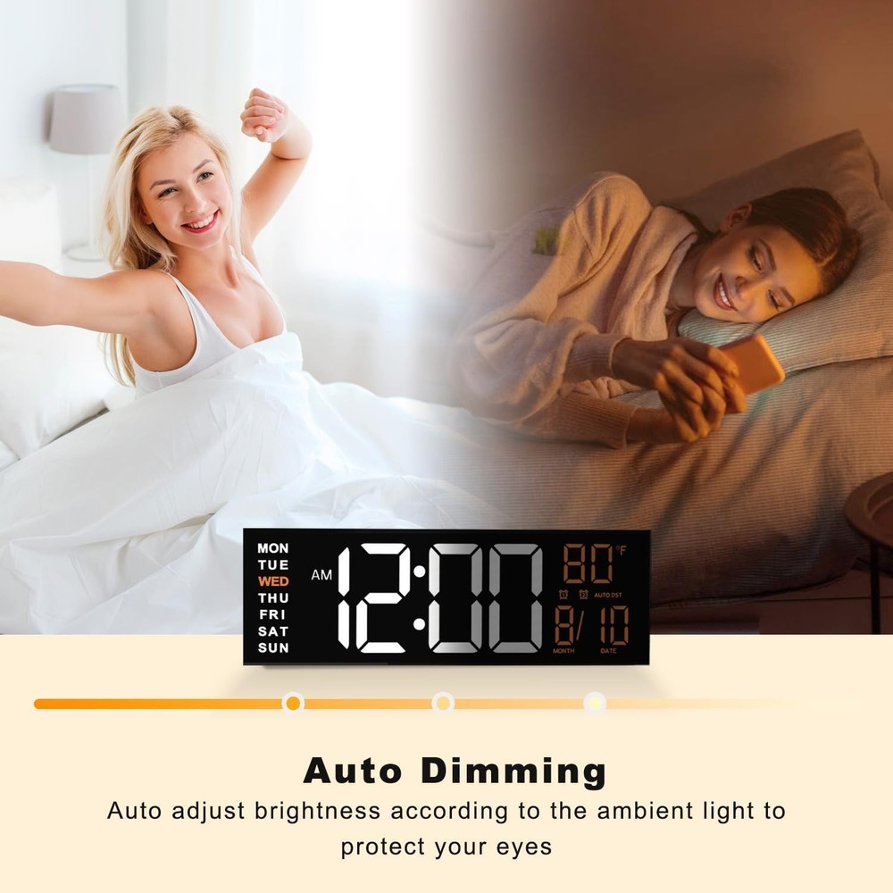 16" Large Digital Wall Mount Clock, Count Down Timer, Alarm, Big LED, RGB Col...