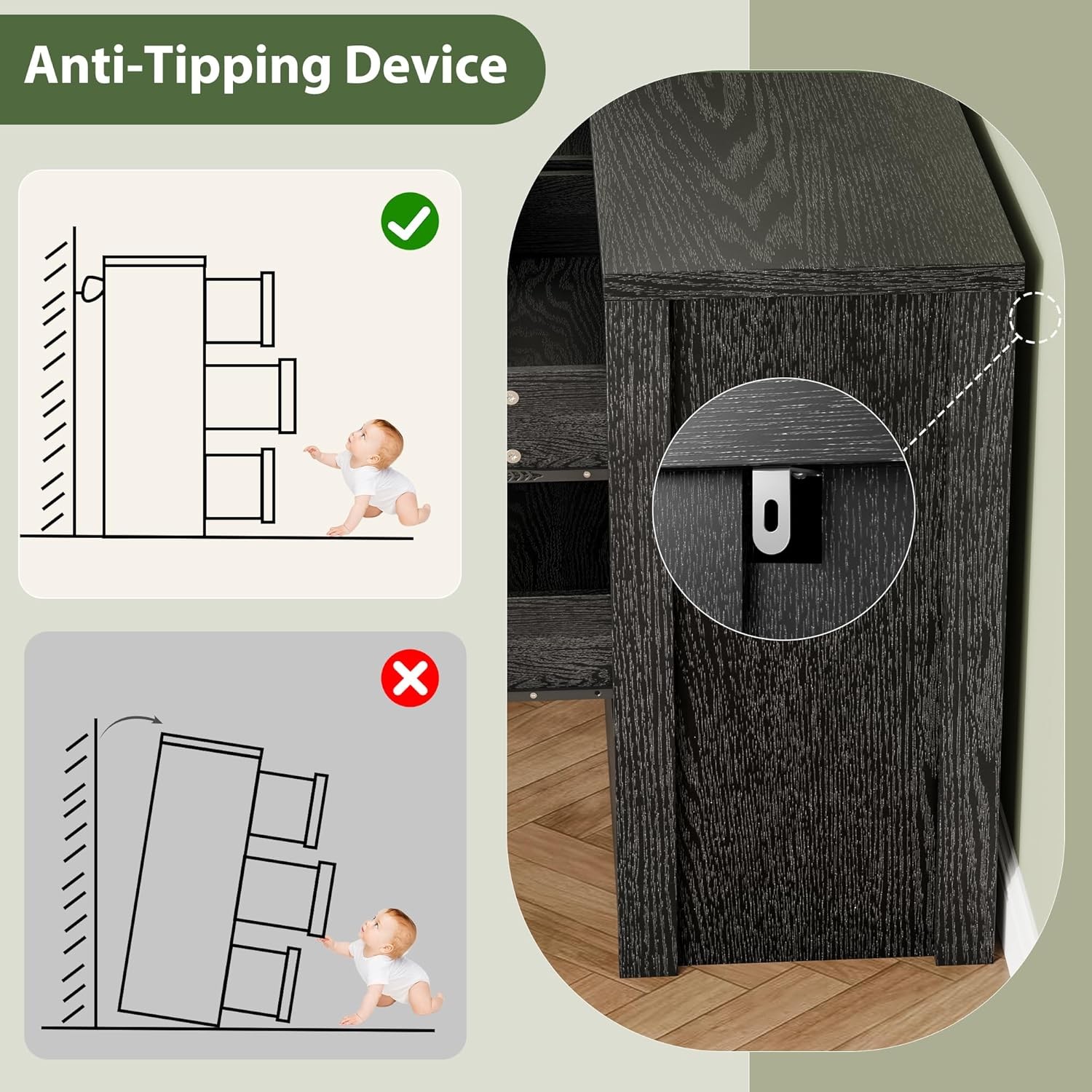 6 Drawers Dresser for Bedroom,Wide Wood Chest of Drawers Handle Free,Black