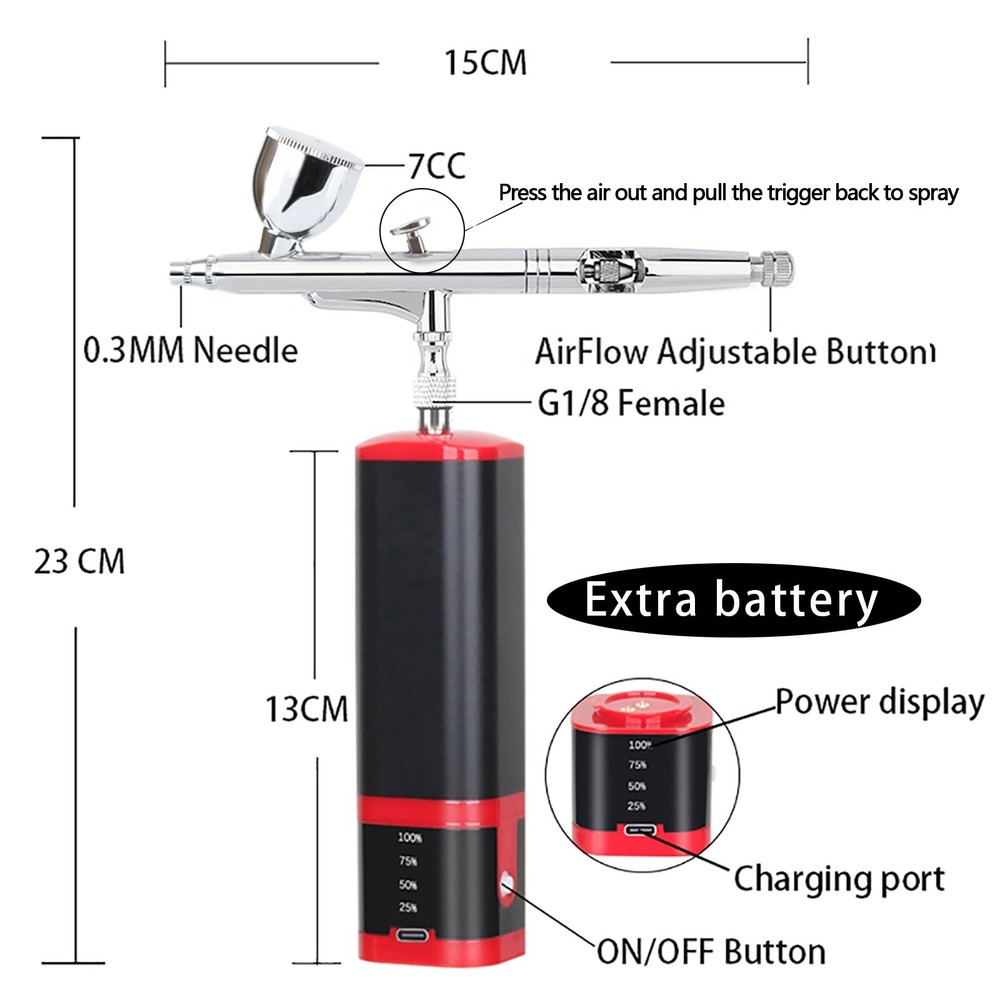 Portable Upgraded Dual-Action Extra Battery Airbrush kit with Compressor-Replace