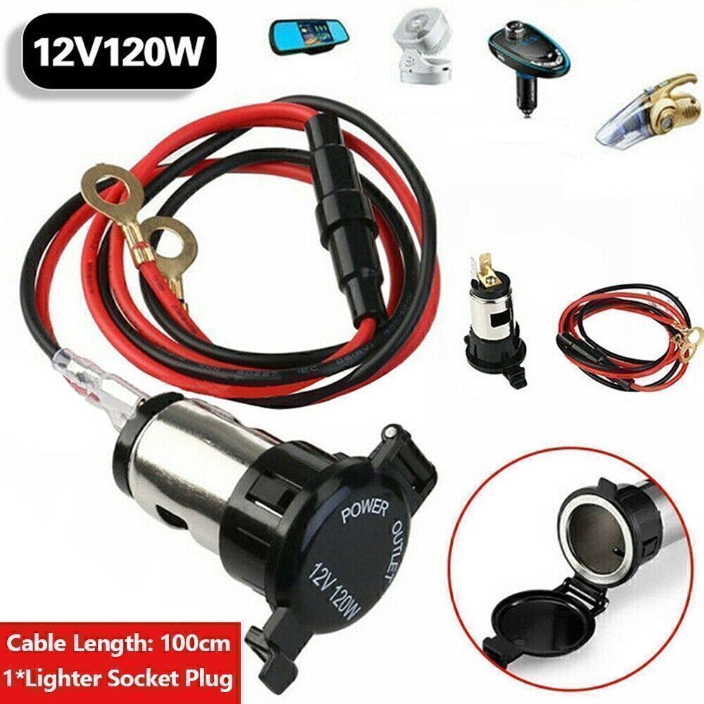 12V Cigarette Socket Lighter Power Outlet Plug Charger Adapter Cable Universal