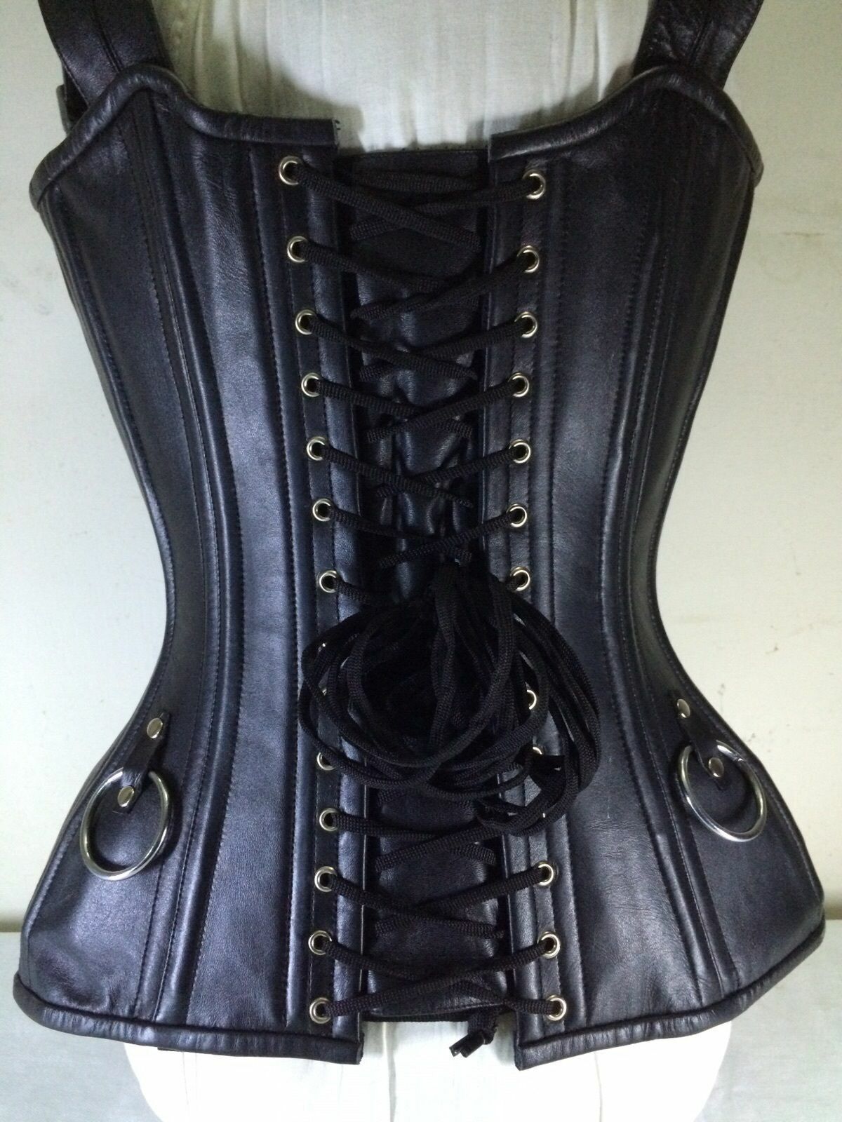 Heavy Duty Front Busk Double Steel Boned Waist Trainer Cow hide Leather Corset