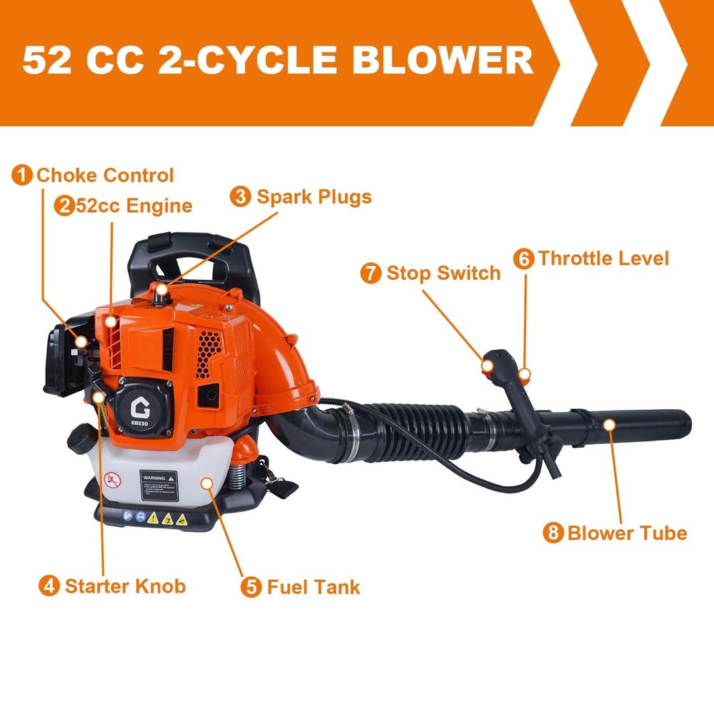 Backpack Gas Leaf Blower 52CC Backpack Gas Leaf Blower 2.2HP 780 CFM,270 MPH NEW