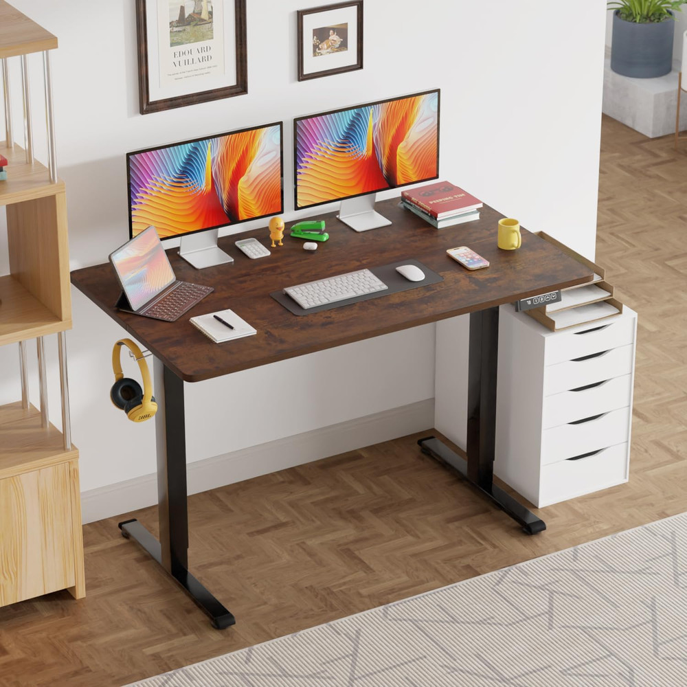 48" Electric Standing Desk with Memory Function & Headphone Holder - Brown