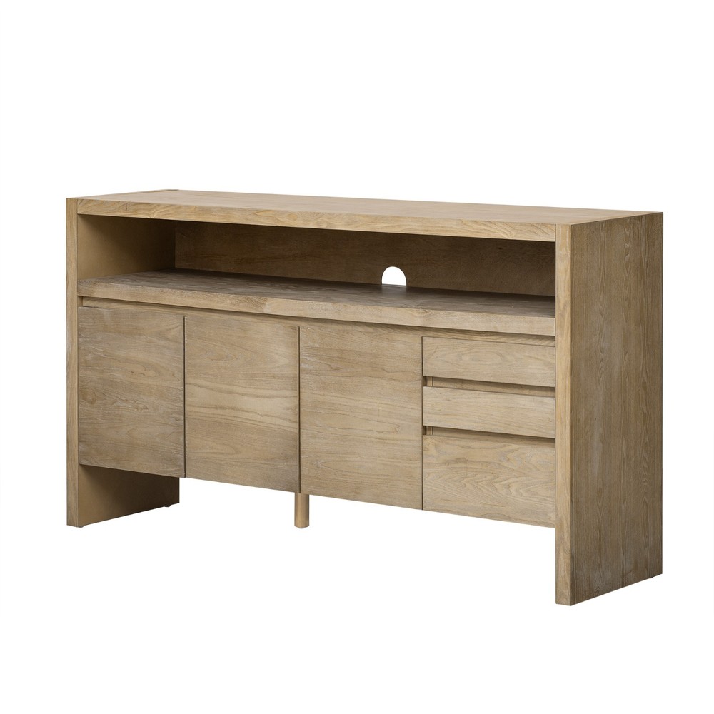 Modern Solid Wood Sideboard Storage Cabinet Console Table With 3 Doors 3 Drawers