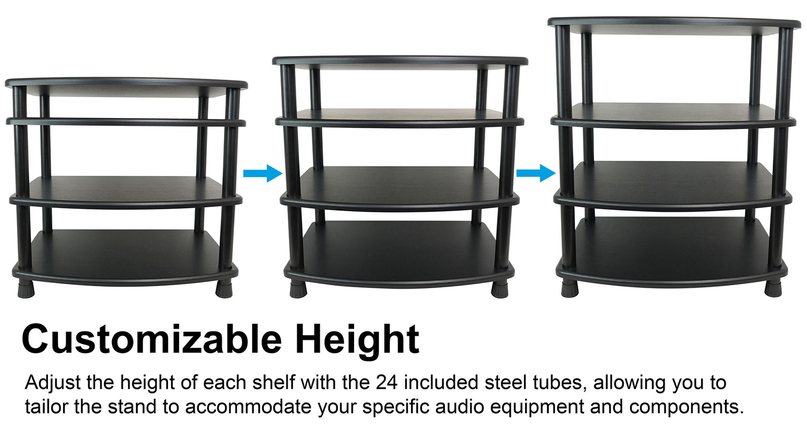 Rockville FLX BLACK Adjustable Height 4 Shelf Home Theater A/V Audio Rack Stand