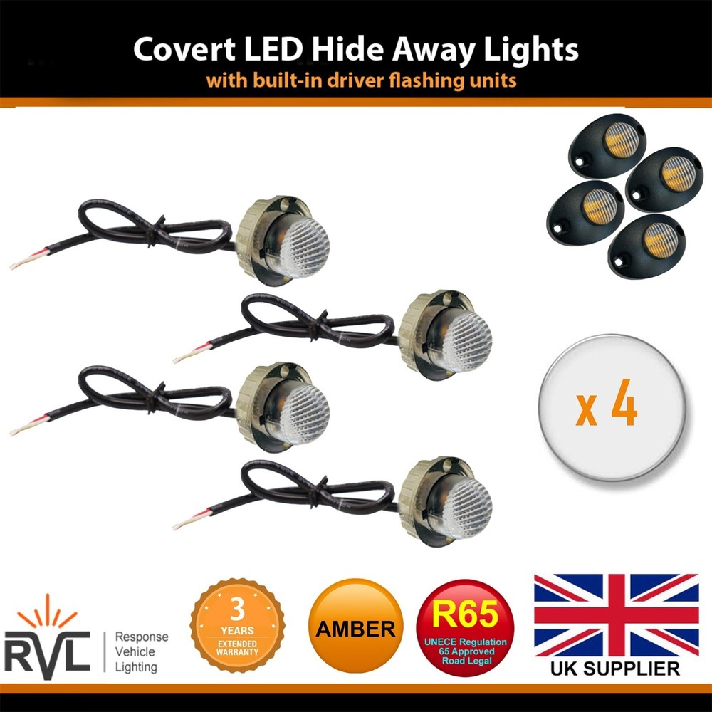 X4 LED Amber Hideaway Light 12/24V Flush/Bracket LightBar Covert Strobe Beacon