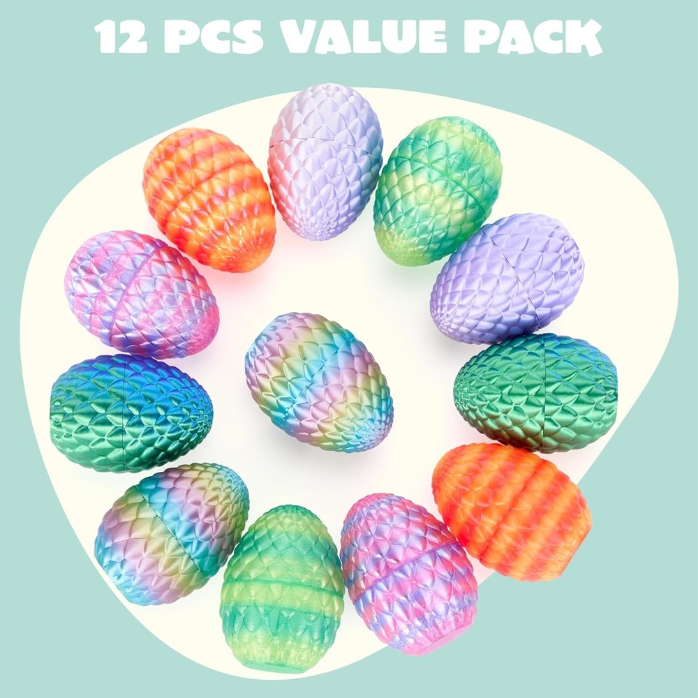 JOYIN 12 PCS Easter 3D Empty Eggs, 2.36" 3D Printed Dragon Empty Eggs Fillable E