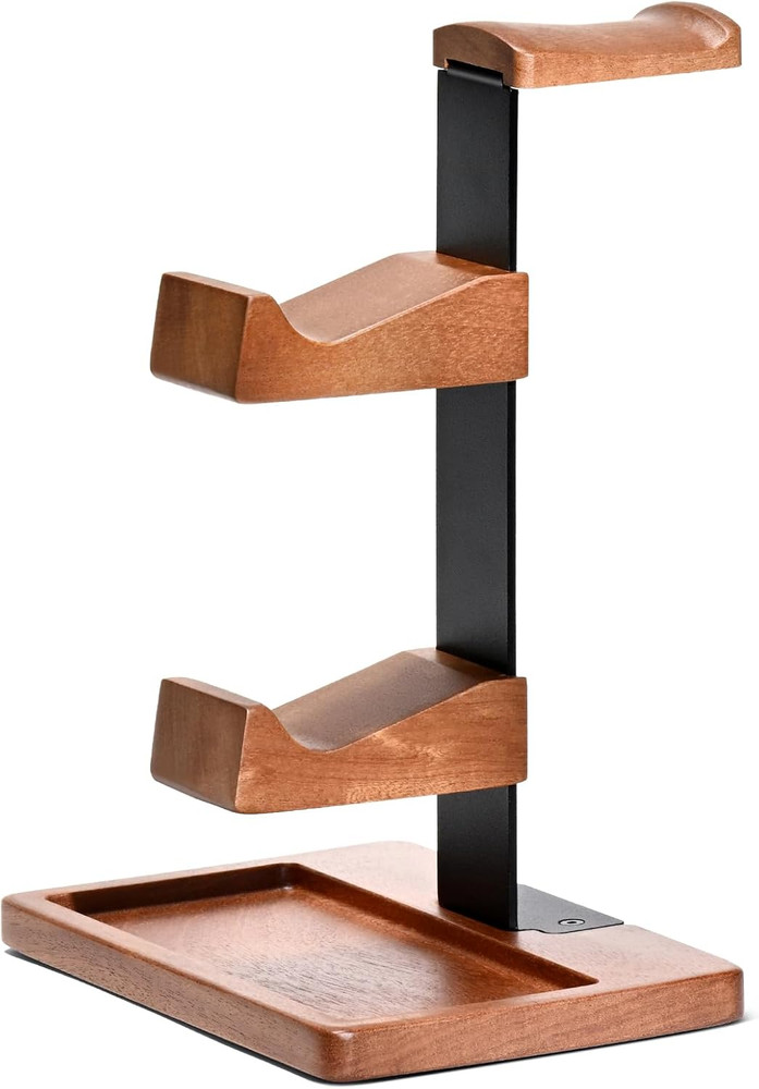 Solid Wood Controller Holder and Headphone Stand, Gaming Controller Stand for De
