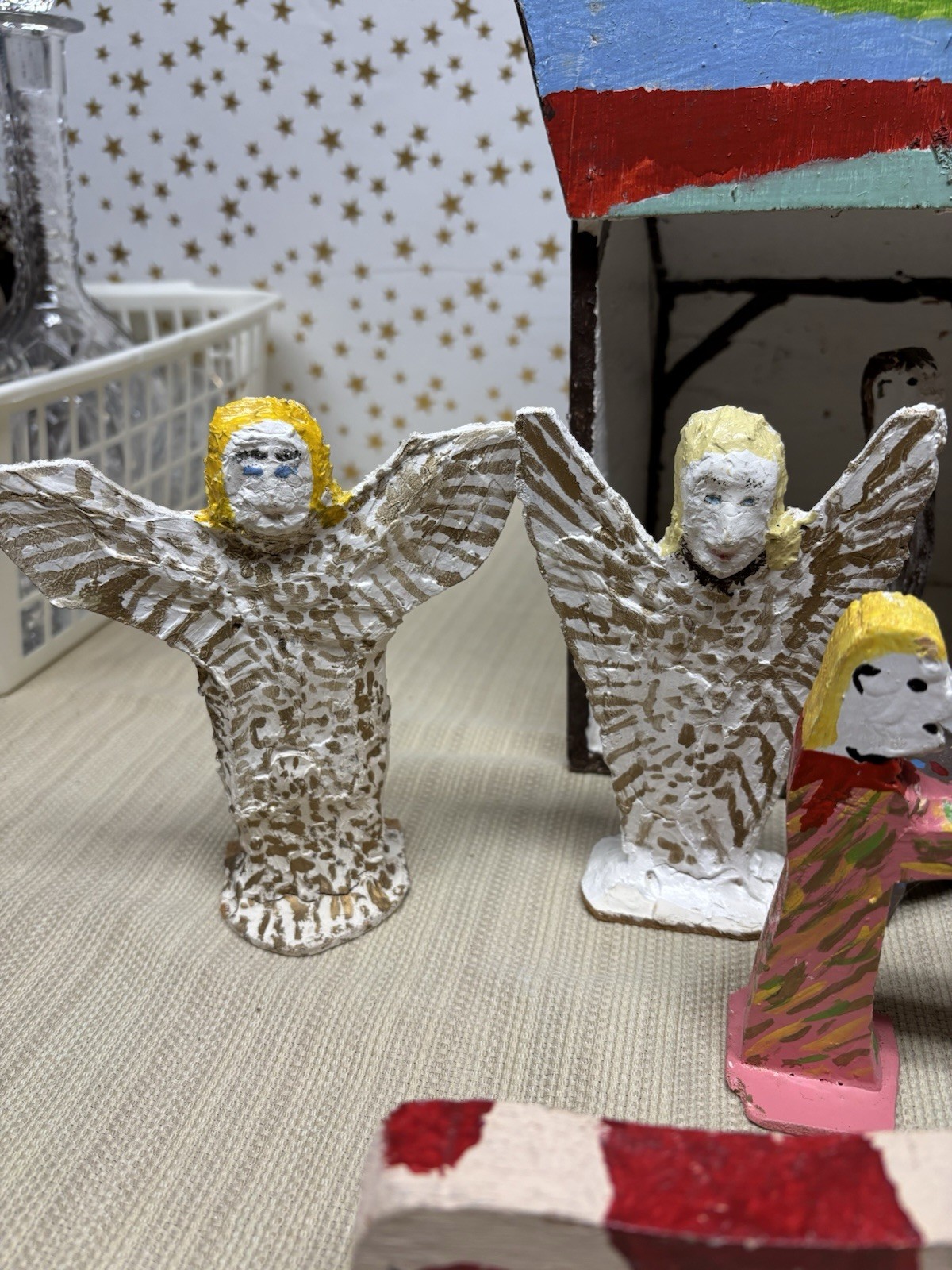 Folk Art William Holzman Tucson AZ Hand Painted Nativity Set Outsider Artist