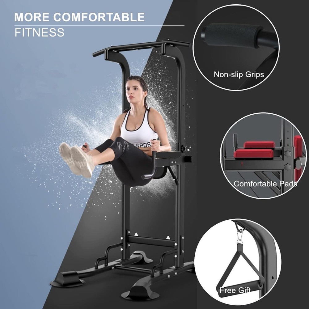 Power Tower Dip Station Pull Up Bar Exercise Tower Adjustable Pull Up Station