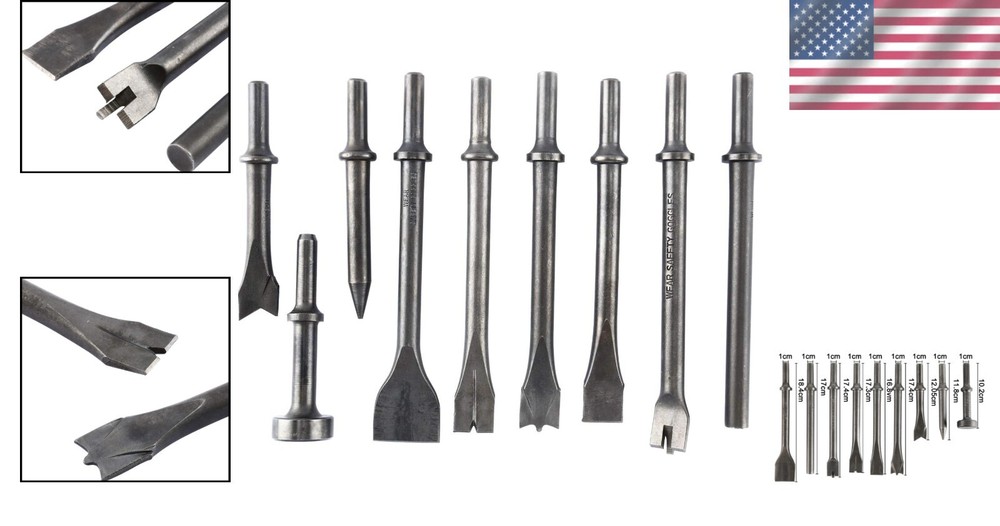 Precision Pneumatic Chisel Set: 9 Essential Bits for Concrete & Masonry Work