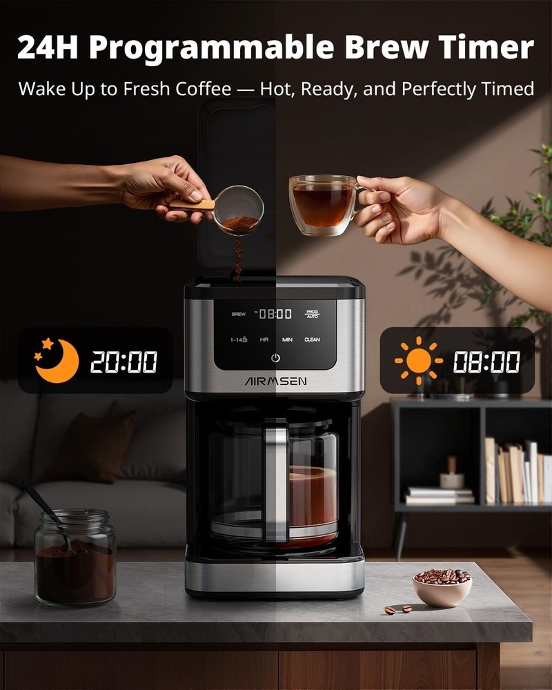 AIRMSEN 14-Cup Programmable Drip Coffee Maker – 1000W Fast Brewing Coffee Mac...