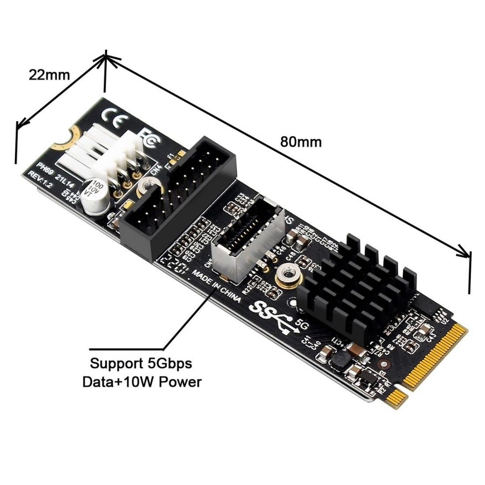 M.2 NVME NGFF M-Key to USB 3.0 20Pin/USB 3.1 Type-E Front Panel Socket Mainbo...