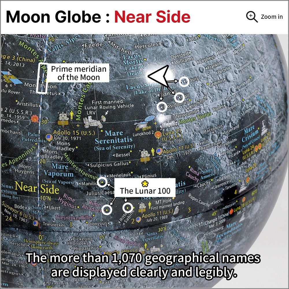 Mapsoft Explorer Illuminated Gray Moon Globe, 24cm/9.5", MI-24, Lamp, Light, Map