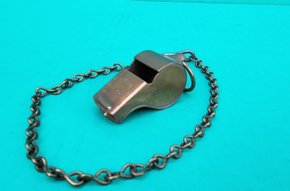 US Army Regulation Whistle WWII w Chain & Hook WW2 Era SOLID BRASS
