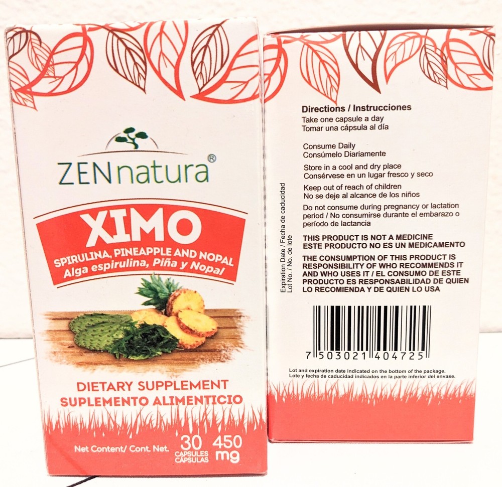 2 PACK! Ximo Spirulina, Pineapple and Nopal 30 Capsules