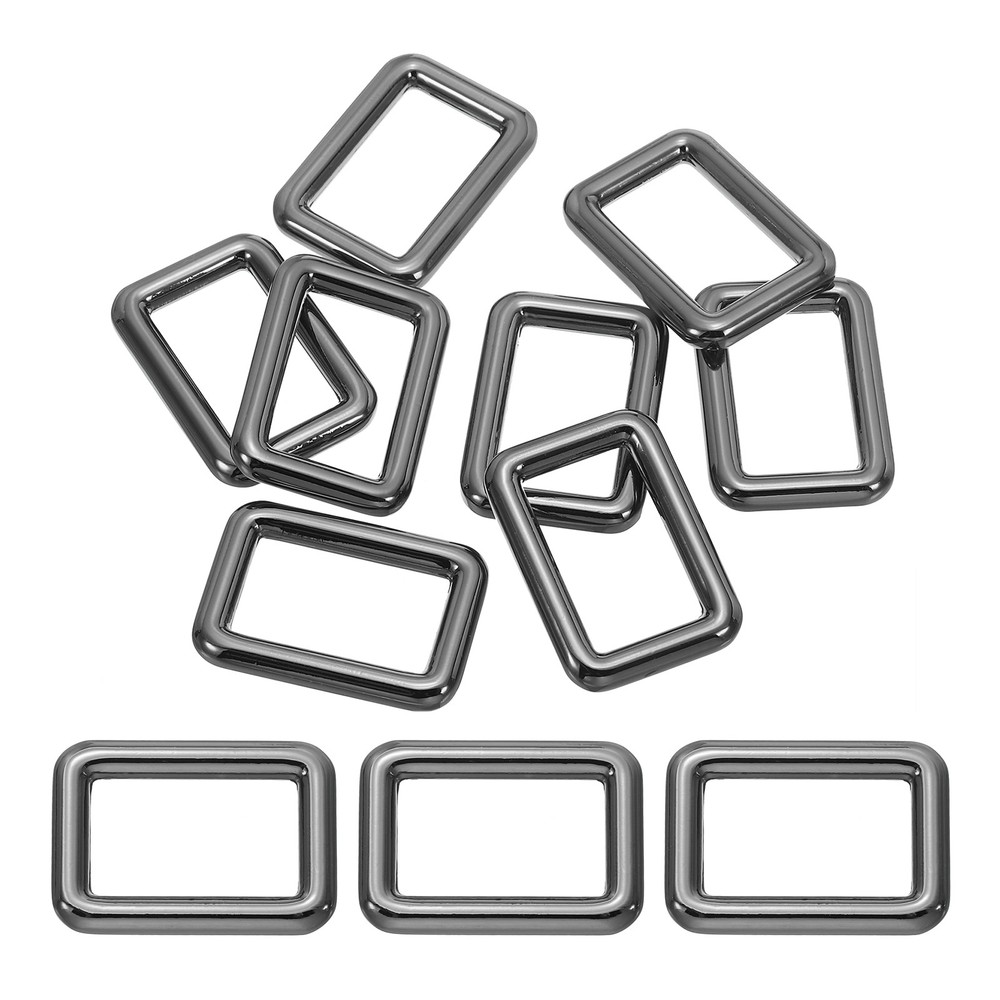 8 Pcs 1" / 25mm Flat Metal Rectangle Rings Buckle Square Loop, Black
