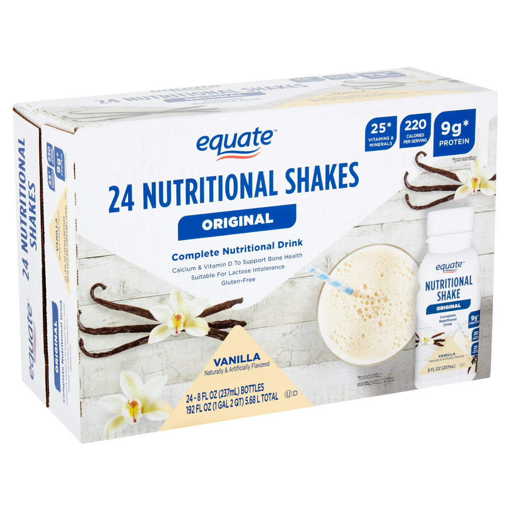 (2 pack) Equate Meal Replacement Shakes Original Vanilla, 8 fl oz, 24 Count