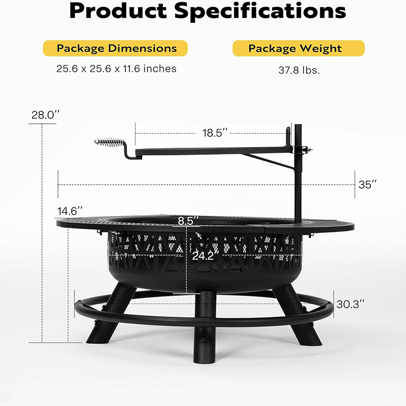 35'' Outdoor Wood Burning Round Fire Pit Barbecue Pit BBQ Backyard Fireplace