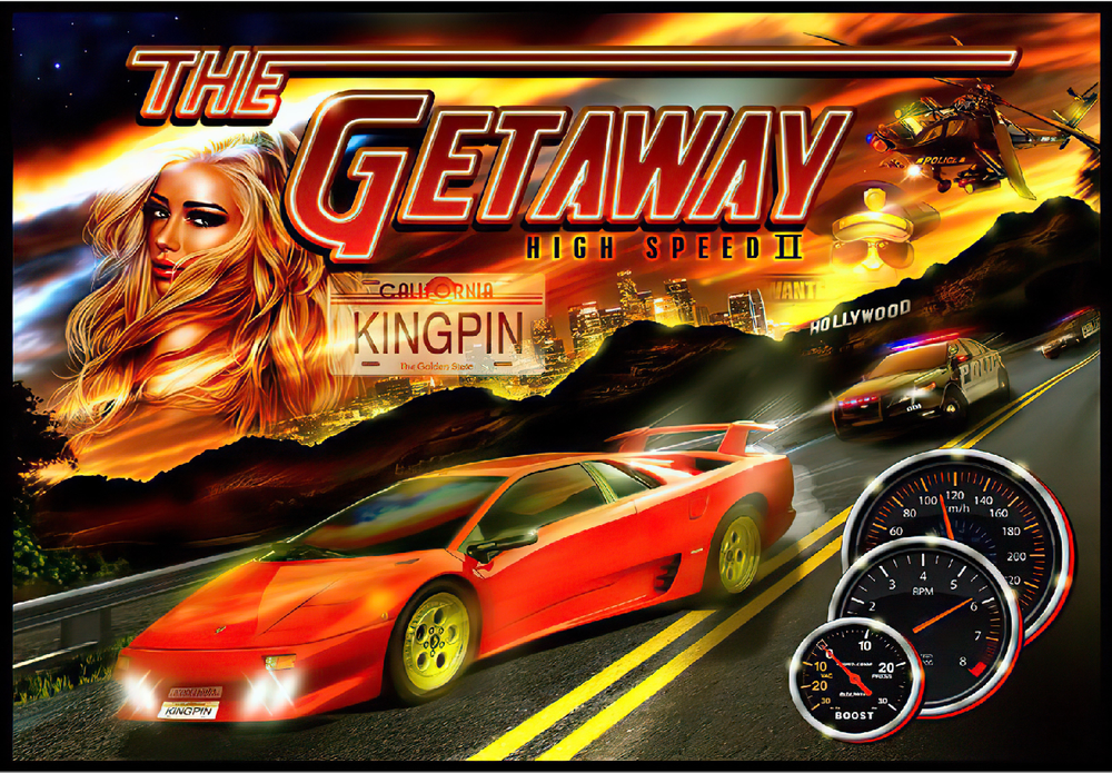 Williams Getaway Pinball Machine Alternate Translite #2