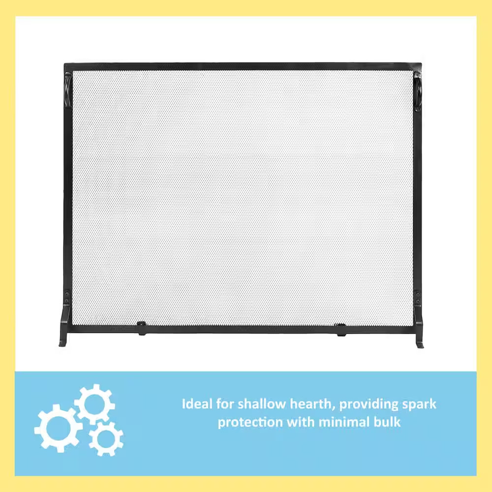 50 In. L Matte Black 1-Panel Plain by Design Flat Fireplace Screen