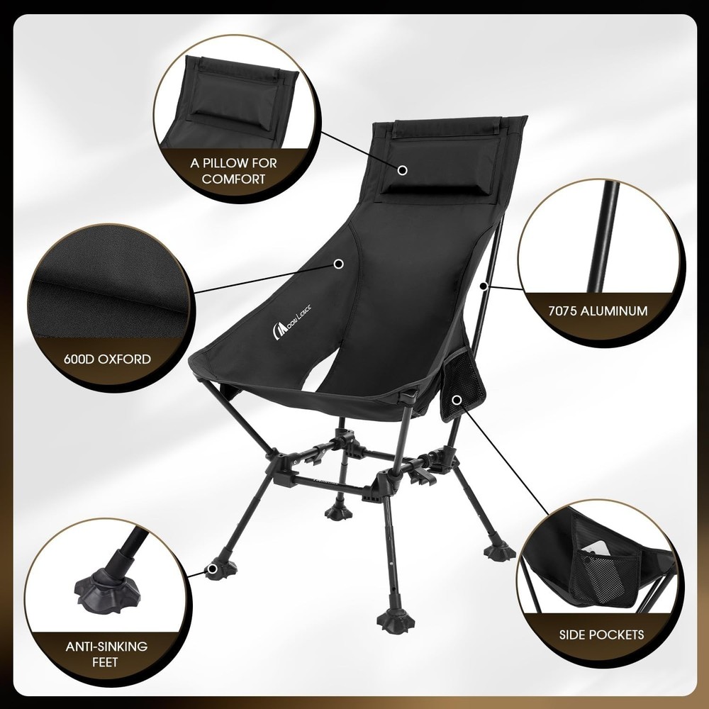 High Back Folding Camping Chairs, Height-Adjustable, Widened Seat, for Beach ...