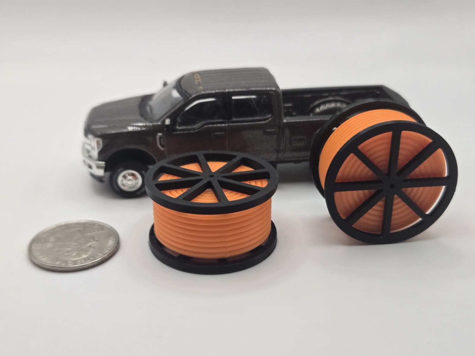 1/64 Scale Black Cable Reel With Orange Conduit Spool *2 Pack*
