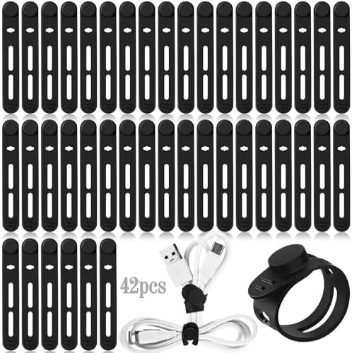 42 Pcs Silicone Cable Ties Reusable Cord Straps Multipurpose Elastic Cable