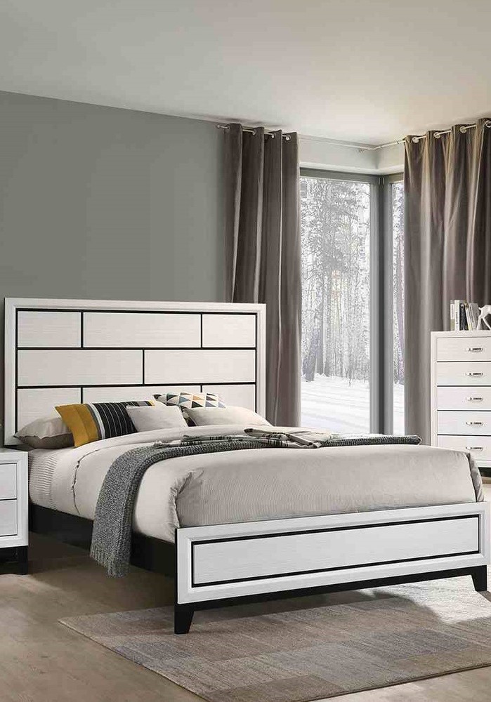 Contemporary Style Eastern King Size 6pc Bed Set Panel Headboard Two Tone Design