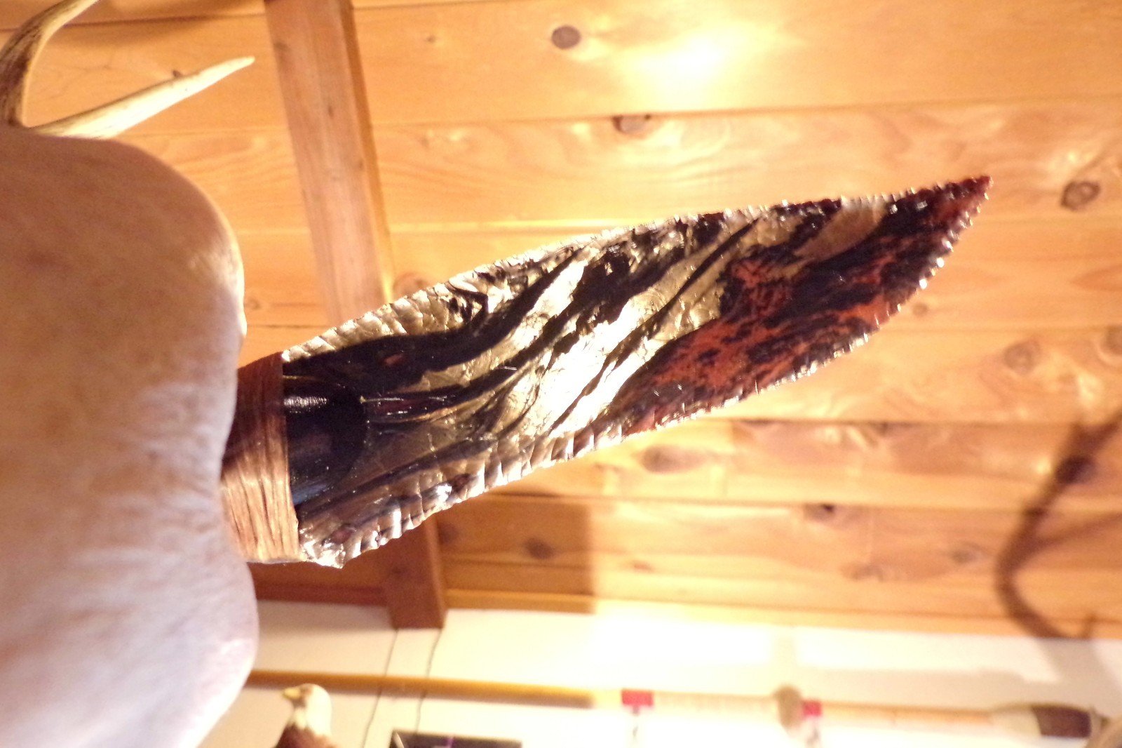 Triple Flow Obsidian Fantasy Knife African Handle Flint Knapping COA